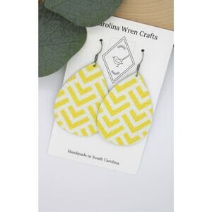 Lightweight Genuine Leather White and Yellow Teardrop Earrings